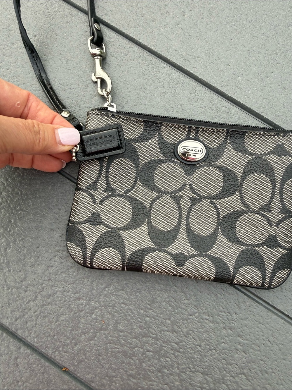 Coach Black & Gray Signature Canvas Wristlet - Picture 2 of 7